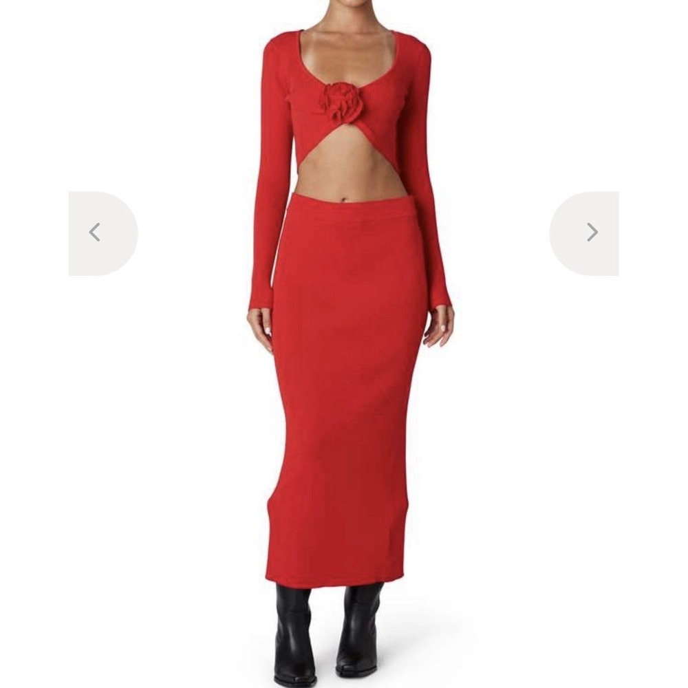 Nia The Label Paris Knit Midi Skirt In Cherry Red Women Medium